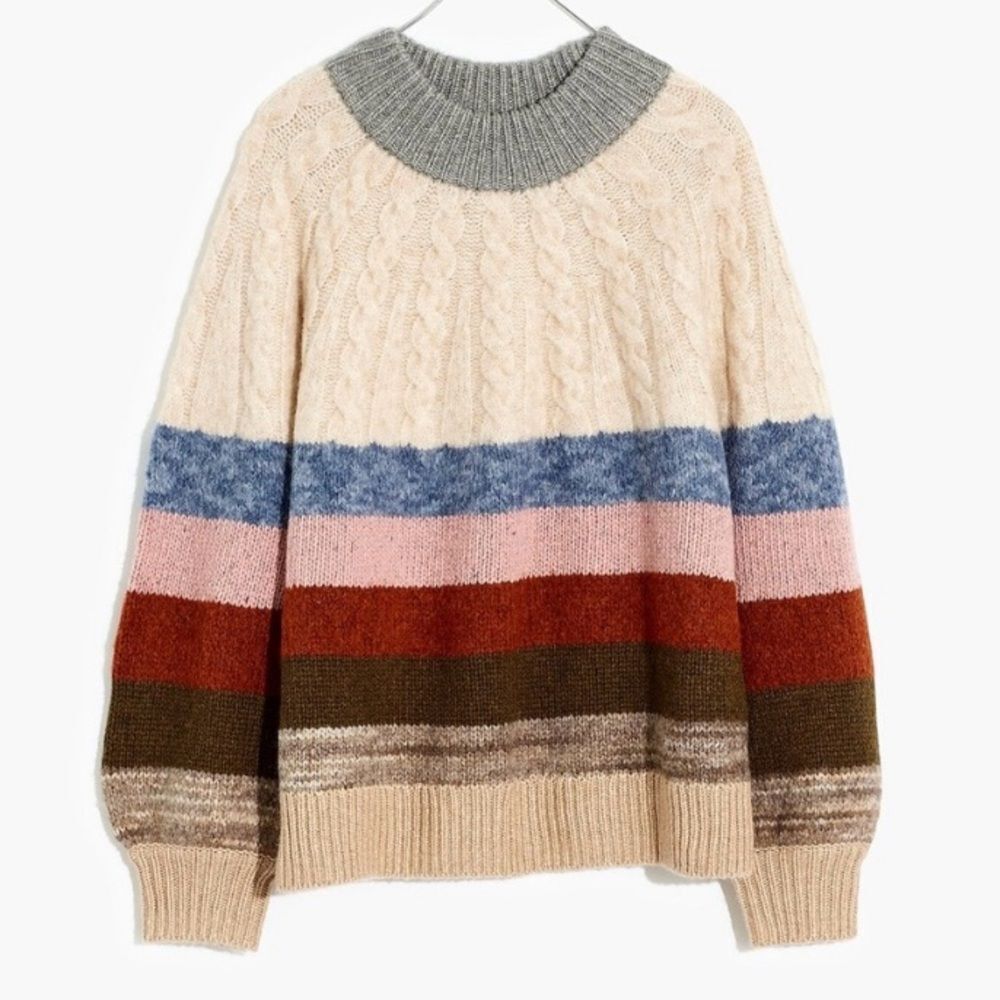 Madewell Deacon Cableknit Mock neck Sweater Size Small Merino wool blend
